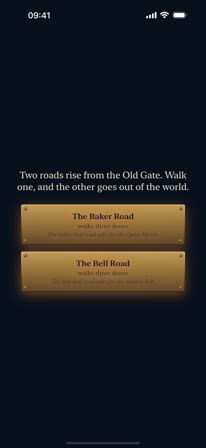The Bell Quarter's first fork, offering the Baker Road or the Bell Road.
